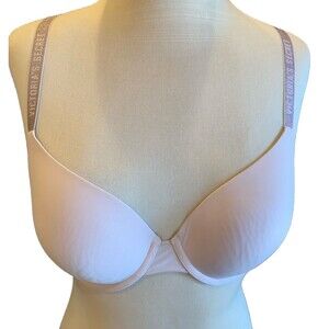 Victoria’s Secret 34D T-Shirt Lightly Lined Demi Shimmer Pale Pink Wire Romance